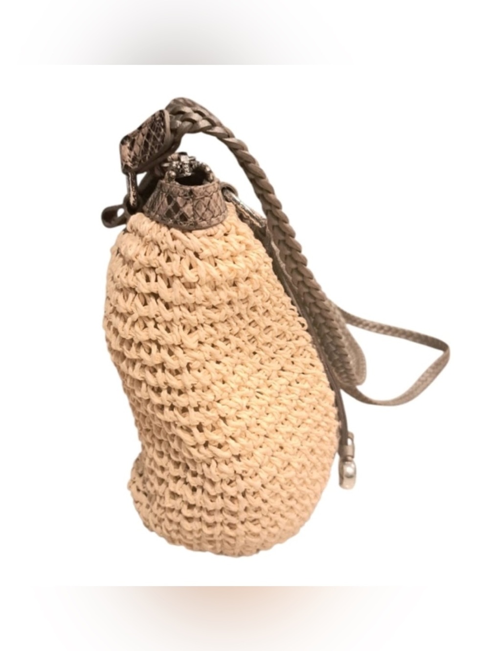 Brighton Beige Woven Crossbody with Snake-Print Trim - Picture 4 of 8